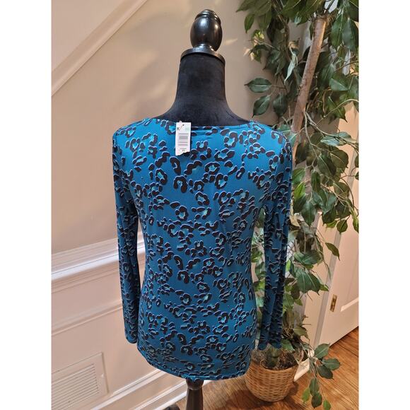 Attention Blouse Women's Blue Black Size XS Animal Print Stretch Long Sleeve - Picture 7 of 11